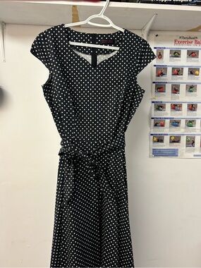 Polka Dot Belted Midi Dress in Black & White